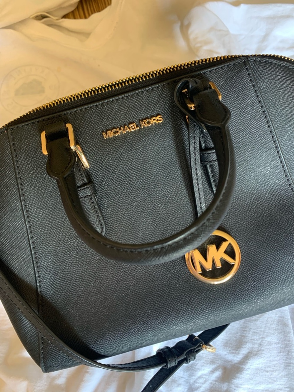 Michael Kors Black Saffiano Satchel with Gold MK Pendant - Picture 5 of 5